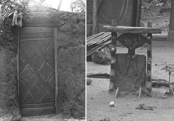 Examples of wood carving photographed by Northcote Thomas in Amansea in 1911.