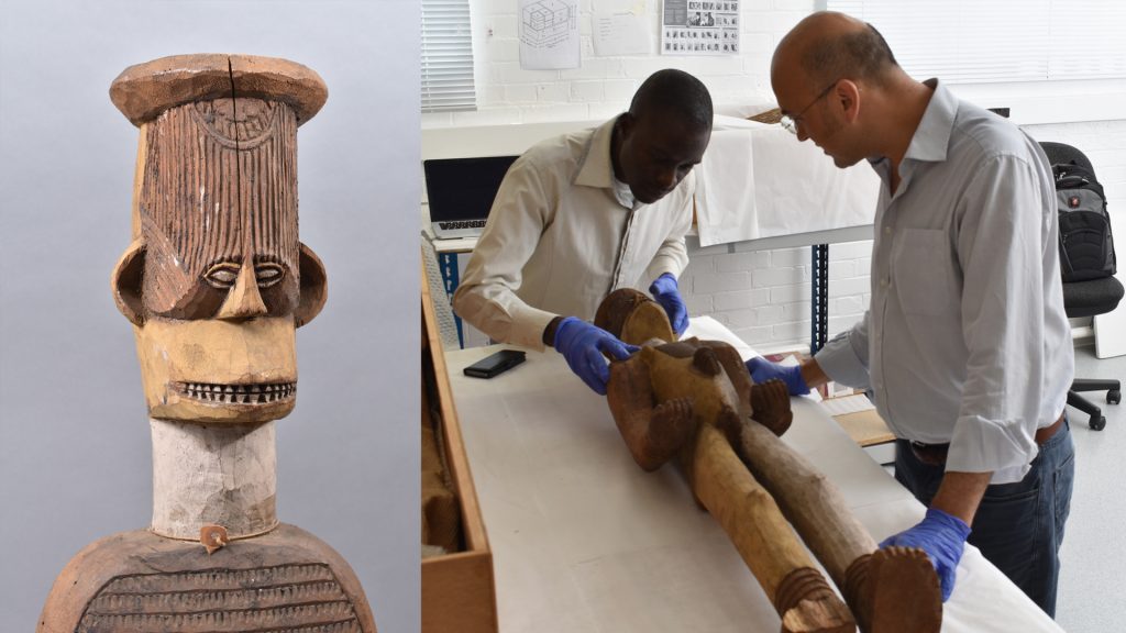 Inspecting Ngene alusi figure, University of Cambridge Museum of Archaeology & Anthropology