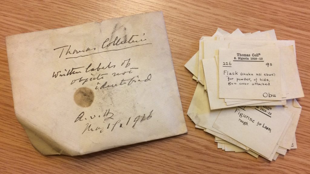 Thomas Collection, written labels of objects not identified