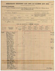 Passenger List of the S. S. Burutu, departing from Liverpool, 9th January 1909.