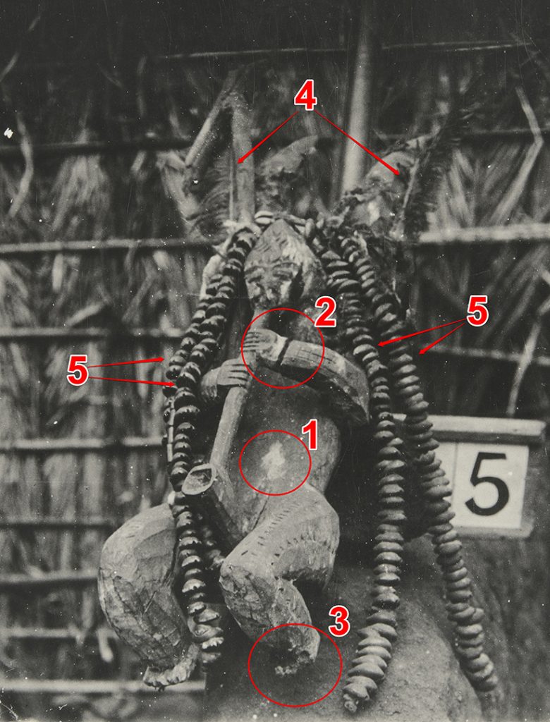 Annotated photograph of 'akosi' figure, taken in Fugar in 1909.