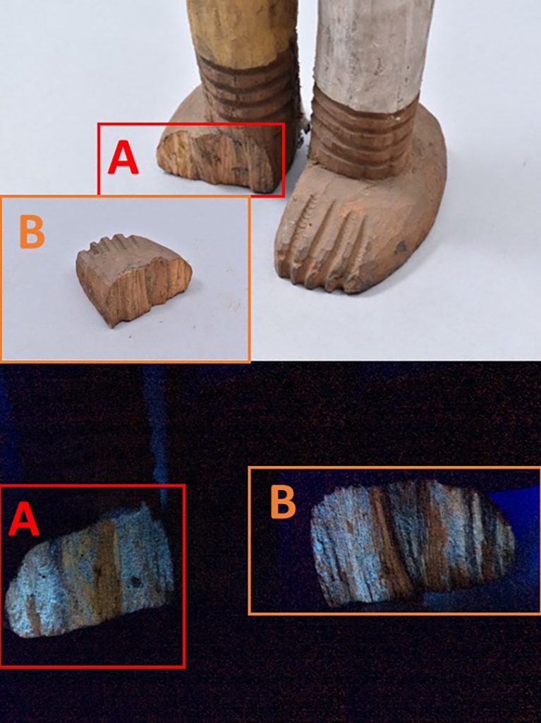 Ultraviolet light Ngene alusi figure, damage to foot